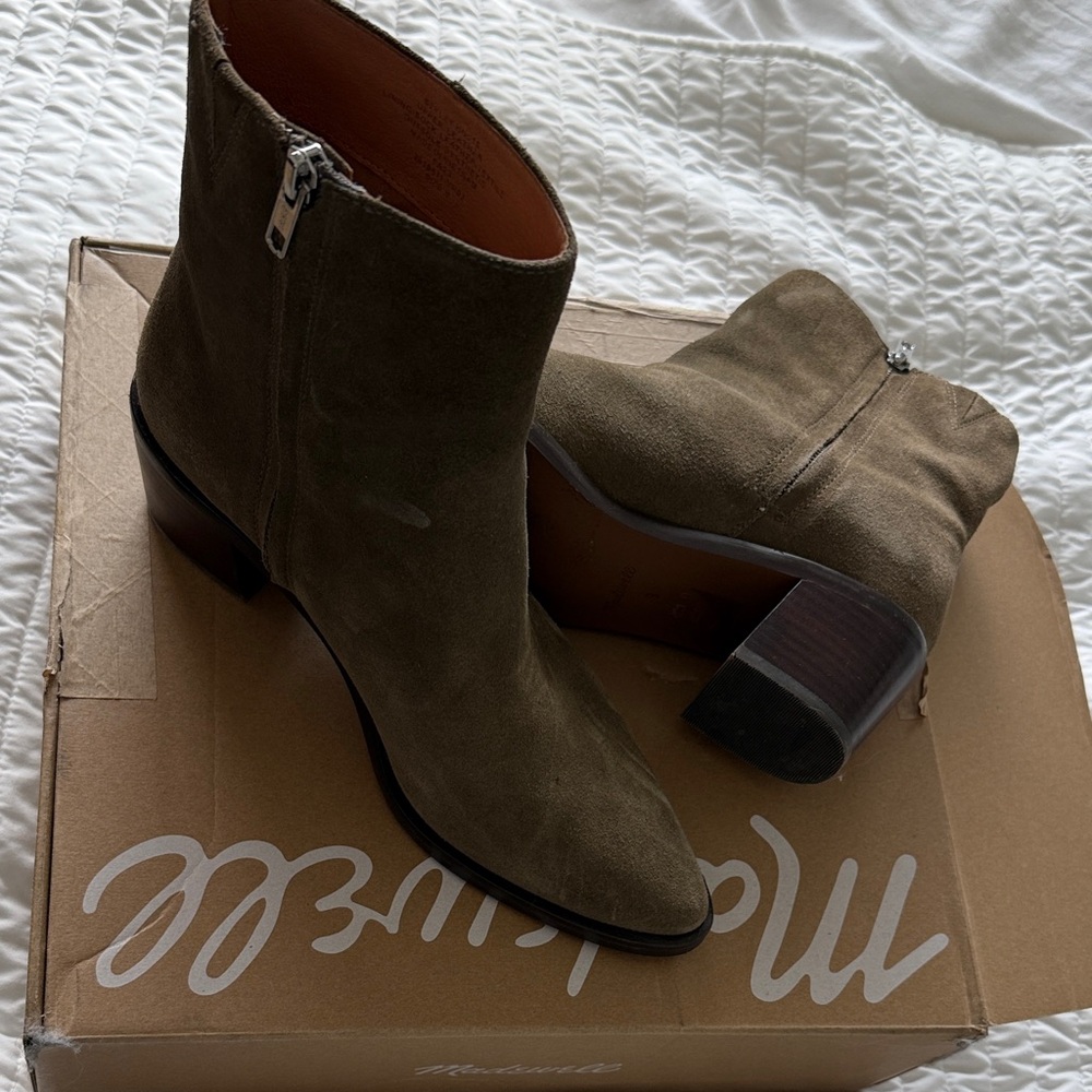Madewell Olive Suede Ankle Booties